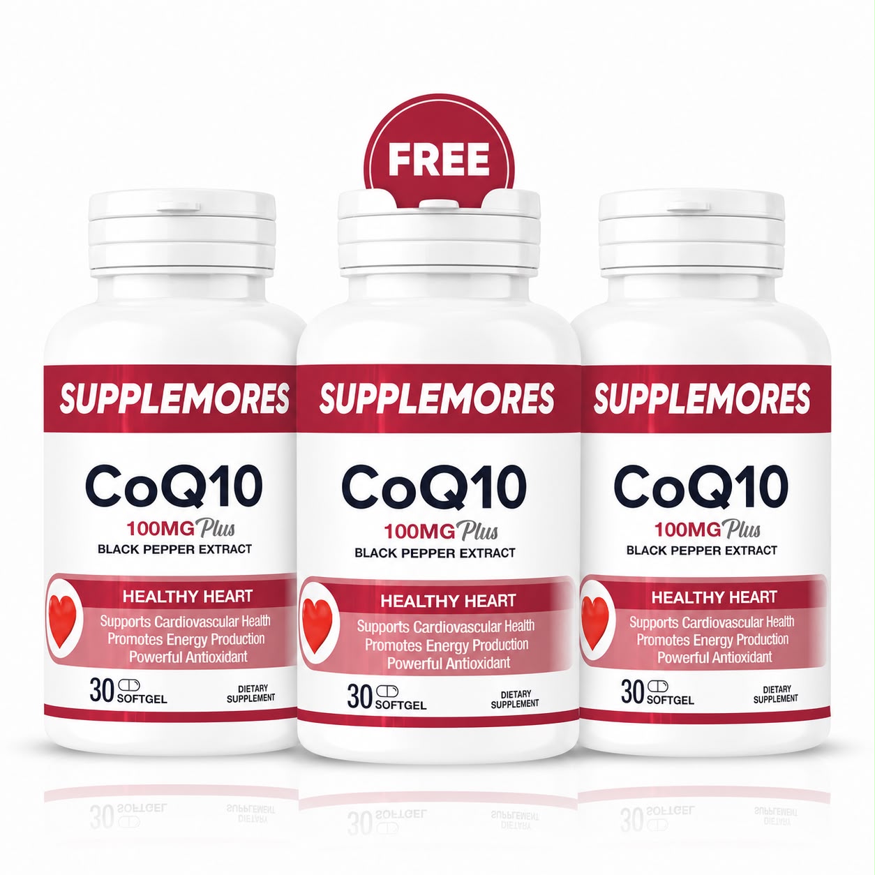 CoQ10 100mg + Black Pepper Extract 5mg (3 Packs) Supplemores